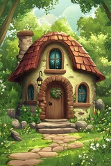 Canvas Print - Stone Cottage in the Woods