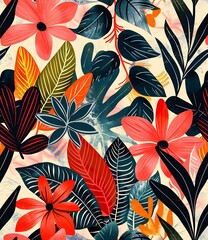 Wall Mural - Tropical Leaves and Flowers Pattern