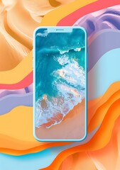 Poster - Blue Phone with Ocean Wave Wallpaper