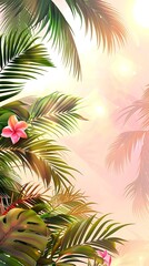 Wall Mural - Tropical Palm Leaves Background Illustration