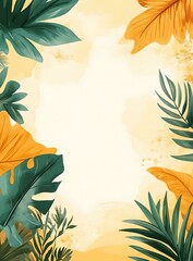 Wall Mural - Tropical Leaves Watercolor Background Illustration