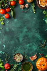 Wall Mural - Green Background With Food Ingredients