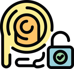 Poster - this color icon image features a fingerprint security system with an unlocked padlock, great for ill