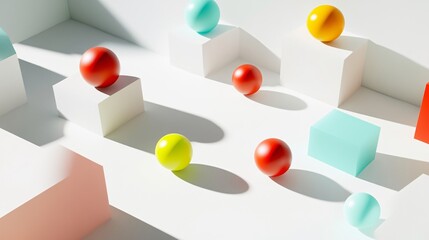 Poster - Abstract Geometric Shapes with Shadows on White Background