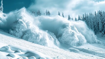 winter snow avalanche in mountain landscape