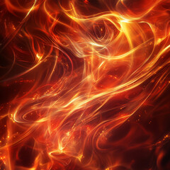 Poster - Ethereal flames dance in vibrant hues of orange and red, creating mesmerizing abstract pattern that evokes warmth and energy. intricate swirls and luminous trails captivate viewers imagination