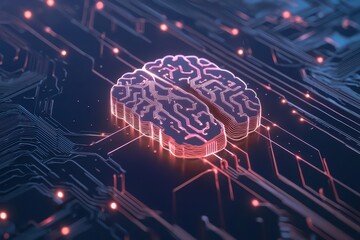 Poster - A digital brain graphic on a circuit board background, symbolizing artificial intelligence and technology.