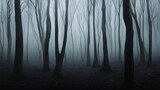 horror foggy mystery forest at night time, scary scene