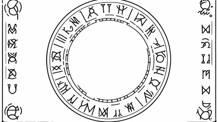 vector line Elder Futhark runic circle, celtic alphabet letters wheel