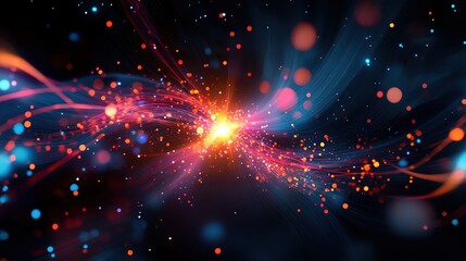Poster - Vibrant abstract image showcasing colorful swirls of light and particles, perfect for science and technology themes.
