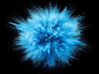 Fototapete - A powerful blue explosion unleashes vibrant particles that burst outward from a central point, creating an enchanting glow against the blackness of space, evoking a cosmic wonder.