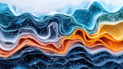 Aufkleber - An eye-catching abstract image featuring layered colorful paper in shades of blue, white, orange, and yellow, arranged in a wavy pattern to create a dynamic visual effect.