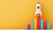 ©  Green Creator - Abstract portfolio bar chart turning into a rocket, investment growth, financial success