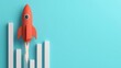 ©  Green Creator - Abstract portfolio bar chart turning into a rocket, investment growth, financial success