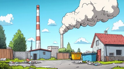 Wall Mural - Pollution and Waste in Urban Landscape Illustration