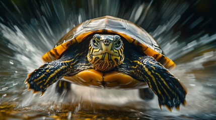 Turtle leaping towards the camera, Turtle run, Turtle jump