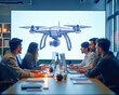 © Radorog. - a group of specialist designers and designers are sitting in front of a large screen with an image of an quadcopter discussing
