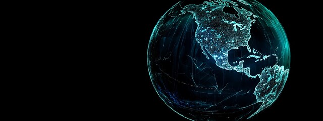 Poster - Digital Globe with North America Emphasized in Blue and White
