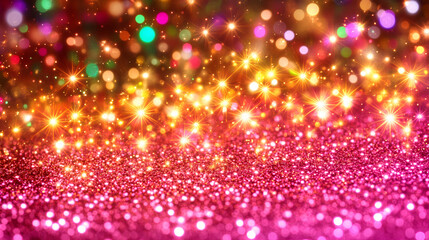 Aufkleber - Colorful glittering background with vibrant sparkles in pink, gold, and green for festive celebrations and creative projects