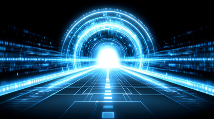 Aufkleber - A futuristic tunnel of light emitting digital patterns and glowing pathways during a cosmic journey into the unknown