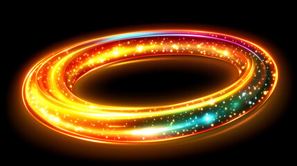 Poster - Colorful glowing spiral with bright stars creates a mesmerizing visual on a black background, showcasing radiant light at night