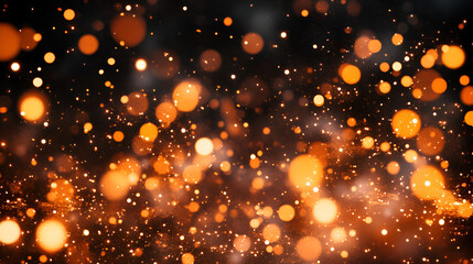 Aufkleber - Vibrant particles of orange and gold light shimmering against a dark background during a celebration or festive event at night