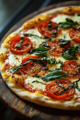 Margherita Pizza: A classic pizza topped with tomatoes, mozzarella, and basil.