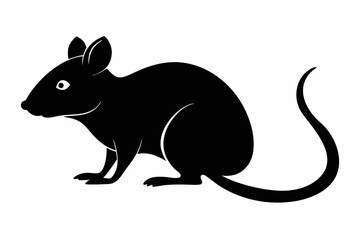 Wall Mural - Mouse Black Silhouette on White Background - Minimalist Animal Vector Design.