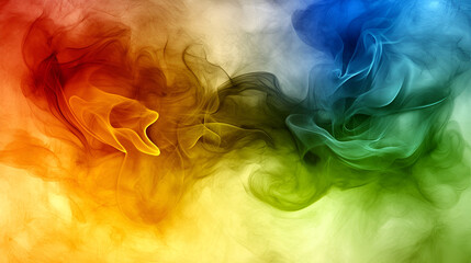 Aufkleber - Colorful swirling smoke in shades of red, orange, green, and blue against a light background creating a dynamic visual effect
