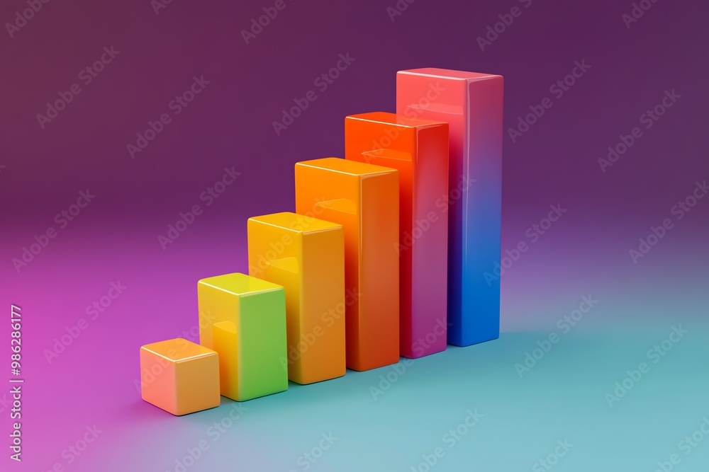Colorful 3D bar chart representing data growth on a gradient background ...