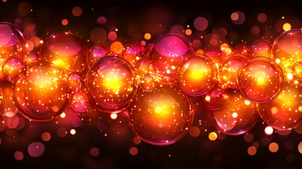 Poster - Bright, colorful glowing bubbles with sparkles and soft light effects against a dark background in an abstract design