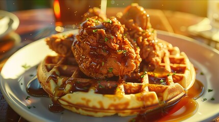 Poster - Chicken and waffles fried chicken on top of a waffles