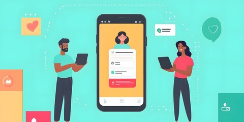 Social Media Communication Application Illustration with People