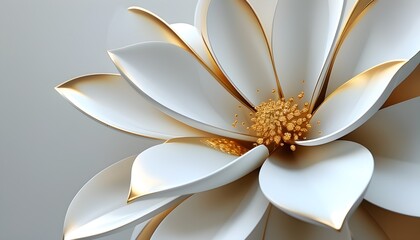 Abstract metallic flower with white petals and elegant gold accents