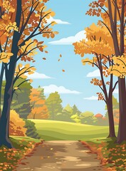 Sticker - Autumn Forest Path Landscape Illustration