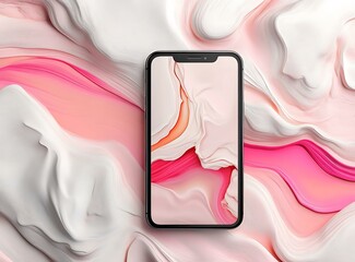 Wall Mural - Pink and White Abstract Background with Phone