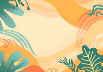 Poster - Abstract Tropical Background with Green and Orange Leaves