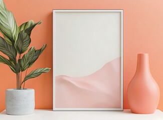 Sticker - Minimalist Abstract Art Print in a White Frame on an Orange Wall