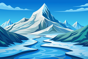 Canvas Print - Winter mountain landscape with lake ice crack vector