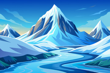 Wall Mural - Winter mountain landscape with lake ice crack vector