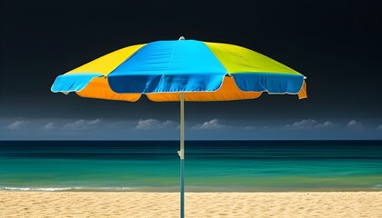 Poster - Teal Beach Umbrella Against a Dark Backdrop