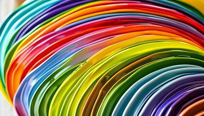 Wall Mural - Vibrant display of stacked colorful plates arranged in rainbow order