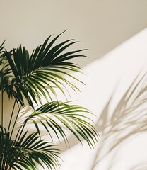 Poster - Palm Leaf Shadow on White Wall Minimalist Background