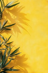 Poster - Green Leaves Shadow On Yellow Wall Background