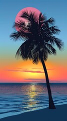 Sticker - Palm Tree Silhouette Sunset Beach Tropical