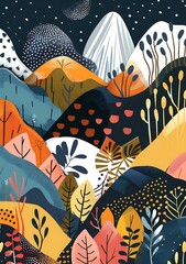 Poster - Abstract Mountain Landscape Illustration with Colorful Pattern