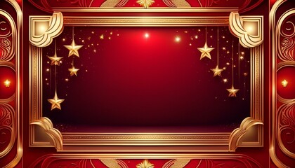 a red and gold background with stars and a movie frame. Oscars ceremony wallpaper Generative AI