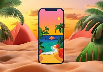 Tropical Beach Sunset  Smartphone Wallpaper Illustration