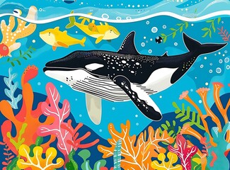 Sticker - Colorful Underwater World with Whale and Coral Reef