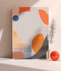 Wall Mural - Abstract Geometric Shapes Minimalist Poster with a White Feather